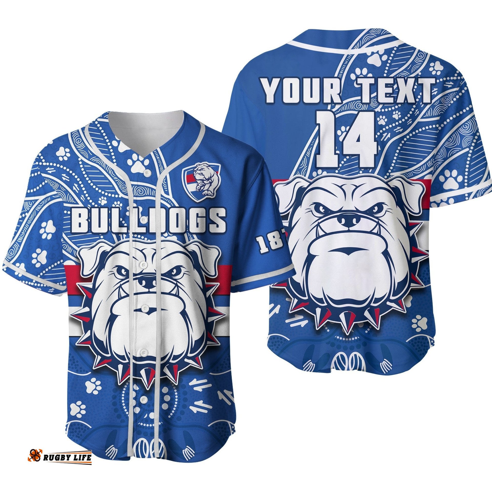 Custom Text And Number Bulldogs Football Baseball Jersey Shirt Scraggers 1877 Aboriginal Dot Painting Newest Version Ver.02