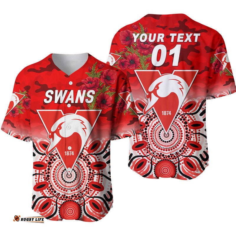 Custom Personalised Sydney Swans ANZAC Baseball Jersey Shirt Indigenous Vibes