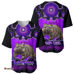 Personalised Australia Taurus Wombat Zodiac Baseball Jersey Shirt Auz Astrology Aboriginal Purple