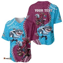 Personalised Eagles And Sharks Rugby Baseball Jersey Shirt Aboriginal Mix Polynesian Pattern