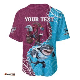 Personalised Eagles And Sharks Rugby Baseball Jersey Shirt Aboriginal Mix Polynesian Pattern