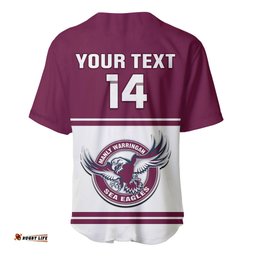Personalised Sea Eagles Rugby Baseball Jersey Shirt Manly Warringah White Sporty Style