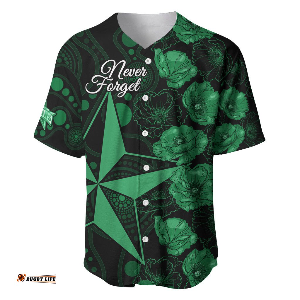 Stars Cricket Never Forget Custom Baseball Jersey Shirt ANZAC Day with Poppy Aboriginal