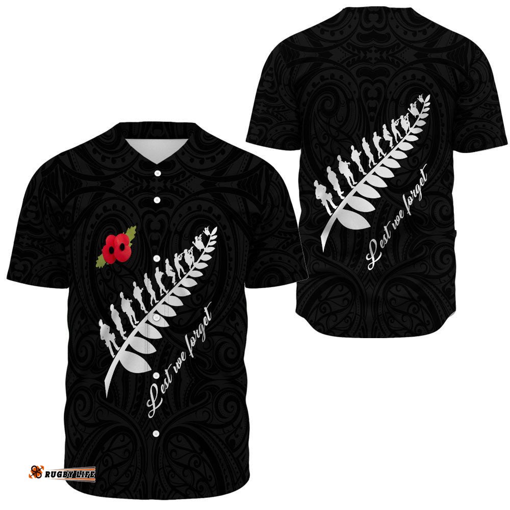 Anzac Fern Lest We Forget Baseball Jersey Shirt