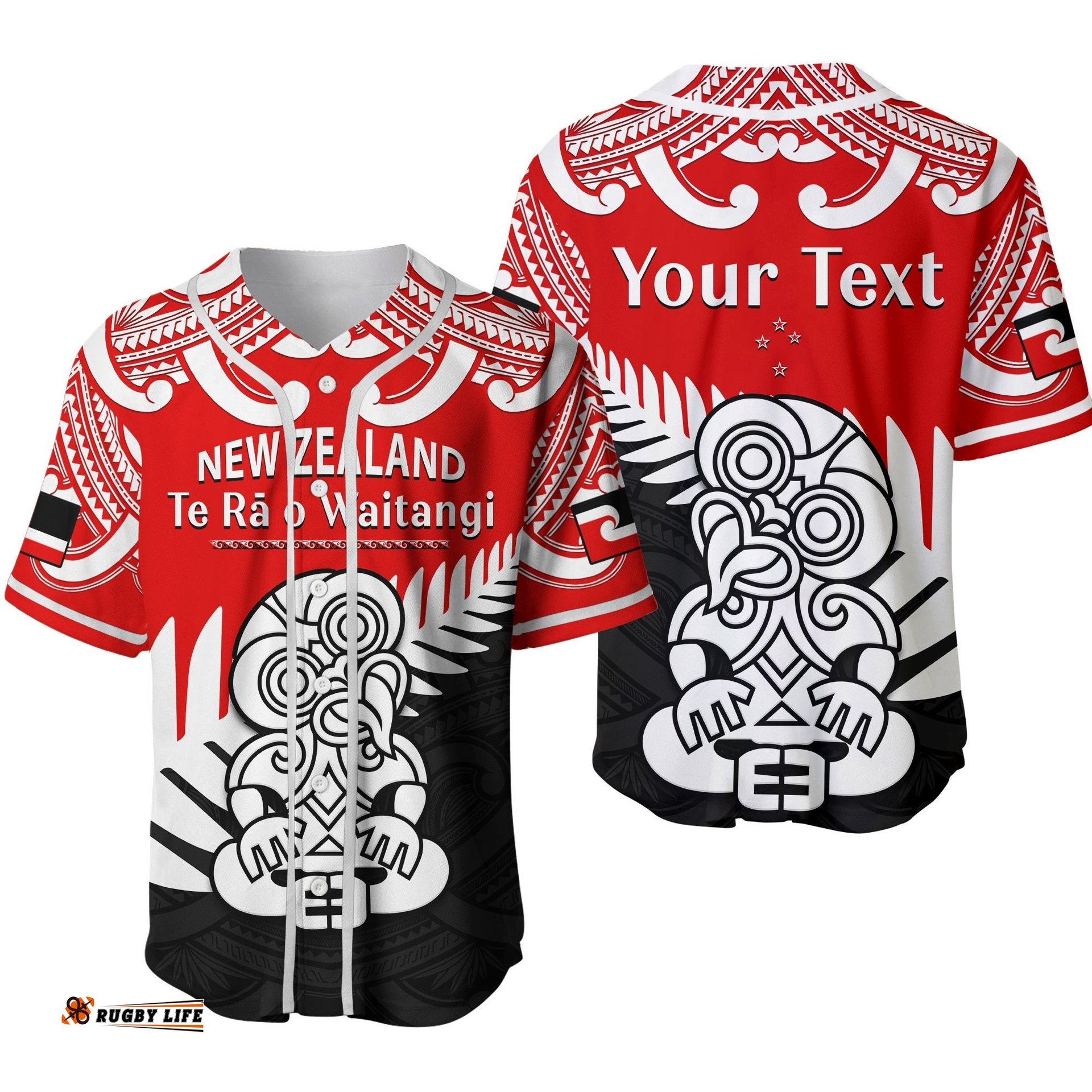 Custom Personalised Waitangi Day Baseball Jersey Shirt Tino Rangatiratanga Flag With Tiki Maori Fern Ver.02