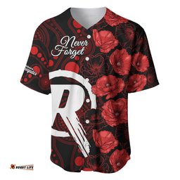 Renegades Cricket Never Forget Custom Baseball Jersey Shirt ANZAC Day with Poppy Aboriginal