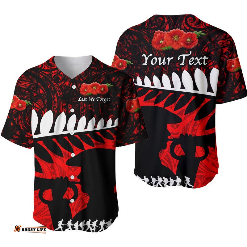 Custom Personalised New Zealand Maori ANZAC Baseball Jersey Shirt Remembrance Soldier Red