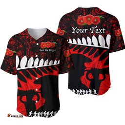 Custom Personalised New Zealand Maori ANZAC Baseball Jersey Shirt Remembrance Soldier Red
