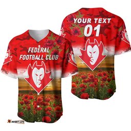 Custom Personalised Federal Football Club ANZAC Baseball Jersey Shirt Poppy Vibes