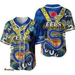 Eels Rugby ANZAC Baseball Jersey Shirt Aboriginal Mix Poppy Lest We Forget Ver.02
