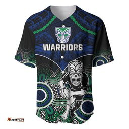 Warriors Rugby Baseball Jersey Shirt NZ Aboriginal Mix Polynesian Pattern