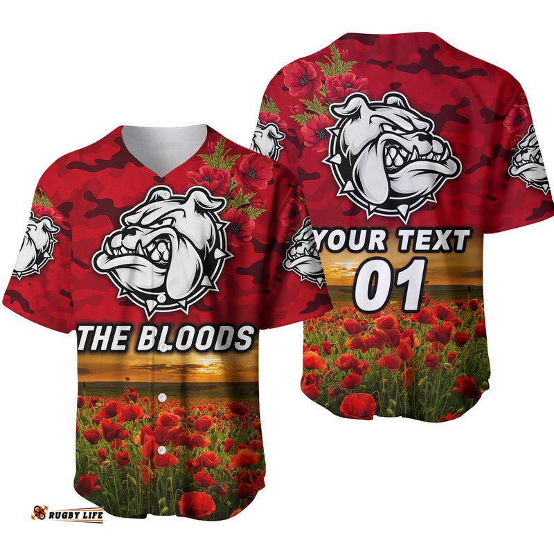 Custom Personalised West Football Club Alice Springs ANZAC Baseball Jersey Shirt The Bloods Poppy Vibes Red