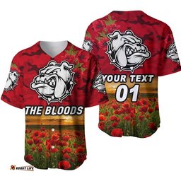 Custom Personalised West Football Club Alice Springs ANZAC Baseball Jersey Shirt The Bloods Poppy Vibes Red