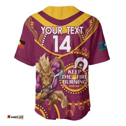 Custom NRL Broncos NAIDOC Week Baseball Jersey Shirt Keep The Fire Burning Indigenous Art