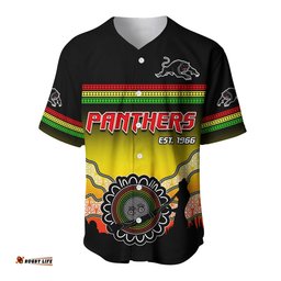 Custom Text and Number Panthers Baseball Jersey Shirt Go The Mighty Penrith Aboriginal Ver.01