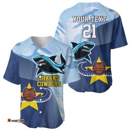 Sharks Cowboys Rugby Custom Baseball Jersey Shirt Half Dynamic Style