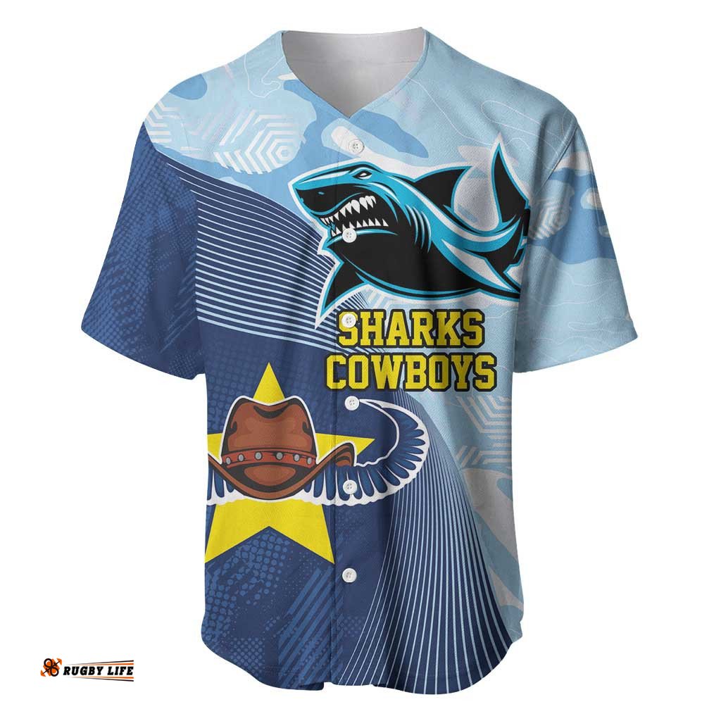 Sharks Cowboys Rugby Custom Baseball Jersey Shirt Half Dynamic Style