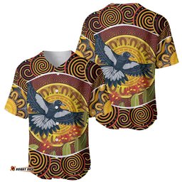 Aboriginal Magpies Dots Art Baseball Jersey Shirt Native Australian Animals
