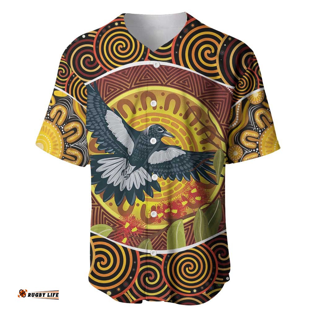 Aboriginal Magpies Dots Art Baseball Jersey Shirt Native Australian Animals