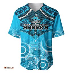Sharks Rugby Baseball Jersey Shirt Go Sharkies Aboriginal Mix Polynesian Pattern