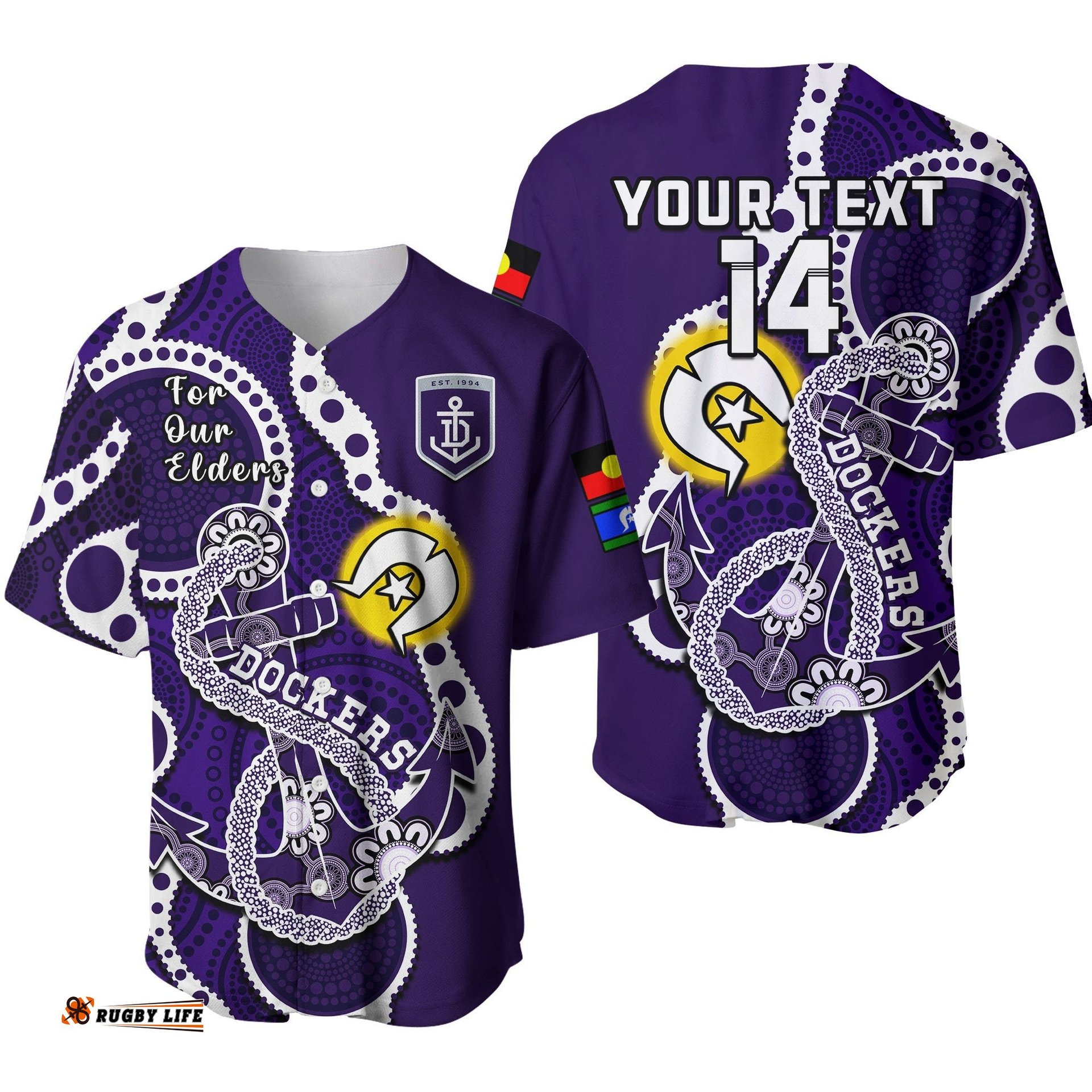 Custom Text And Number Fremantle Football NAIDOC Baseball Jersey Shirt Dockers For Our Elders Indigenous Art Ver.01