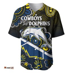 Custom Text And Number NRL Combine Dolphins and Cowboys Baseball Jersey Shirt Aboriginal