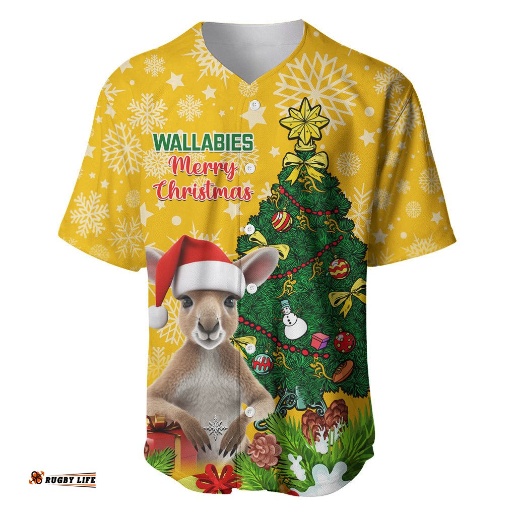 Personalised Wallabies Rugby Christmas Baseball Jersey Shirt Merry Xmas With Australian Kangaroo
