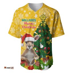 Personalised Wallabies Rugby Christmas Baseball Jersey Shirt Merry Xmas With Australian Kangaroo