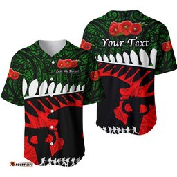 Custom Personalised New Zealand Maori ANZAC Baseball Jersey Shirt Remembrance Soldier Green