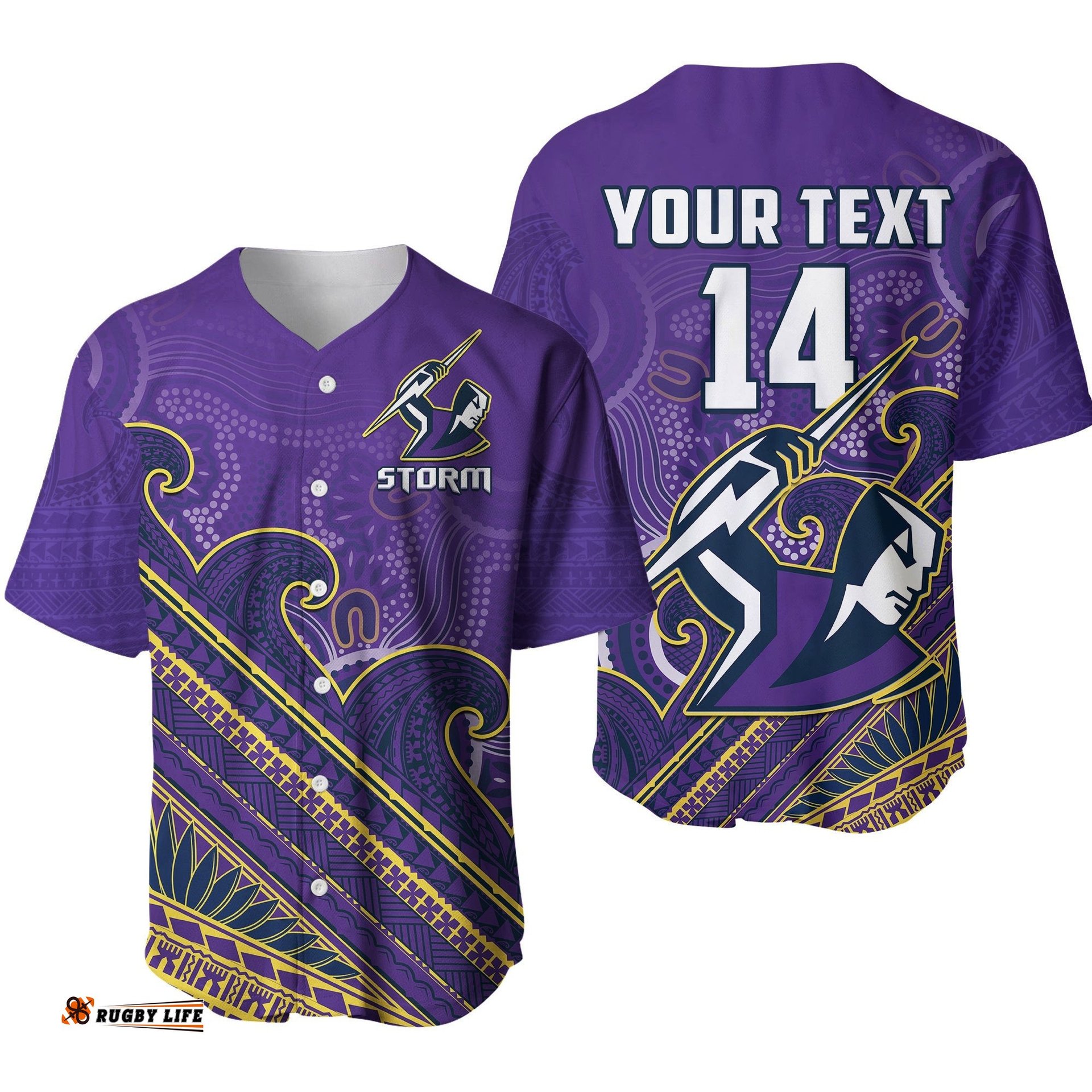 Custom Text And Number Storm Rugby Baseball Jersey Shirt Melbourne Pasifika Aboriginal Gradient Polynesian