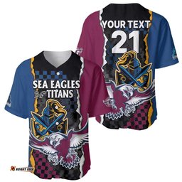 Titans and Manly Eagle Baseball Jersey Shirt Rugby Together Sporty Style