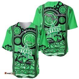 Melbourne Stars Cricket Baseball Jersey Shirt Happy Australia Day Aboriginal Art