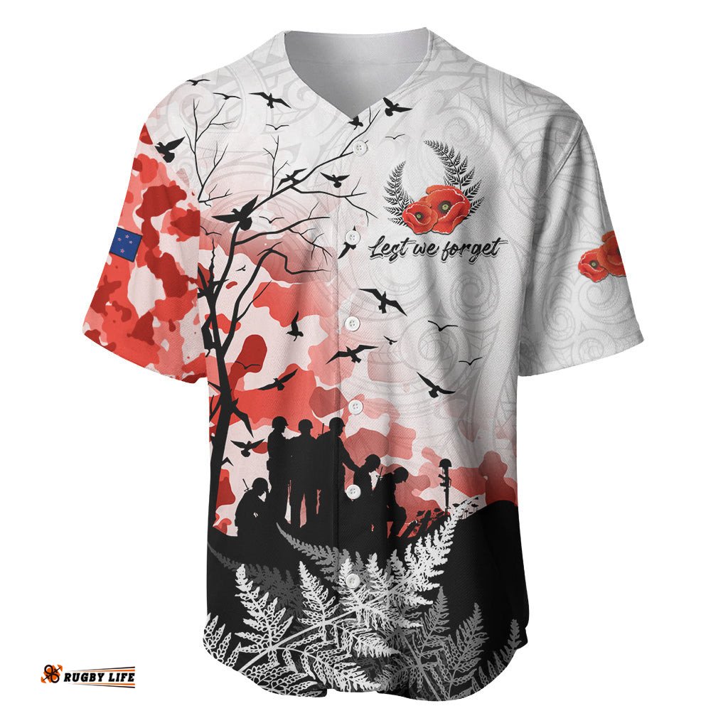 Kei Wareware Tatou New Zealand ANZAC Day Baseball Jersey Shirt Lest We Forget