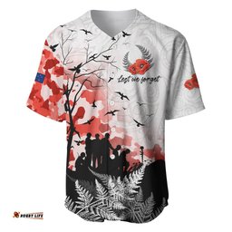 Kei Wareware Tatou New Zealand ANZAC Day Baseball Jersey Shirt Lest We Forget