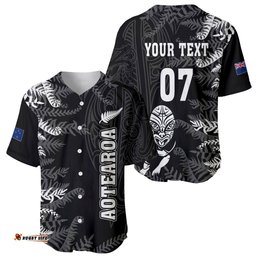 Personalised New Zealand Rugby Baseball Jersey Shirt Silver Fern Basic World Cup