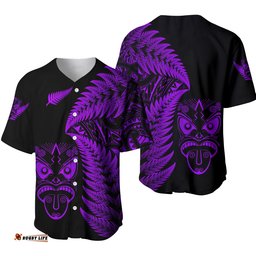 New Zealand Haka Rugby Maori Baseball Jersey Shirt Silver Fern Vibes Purple