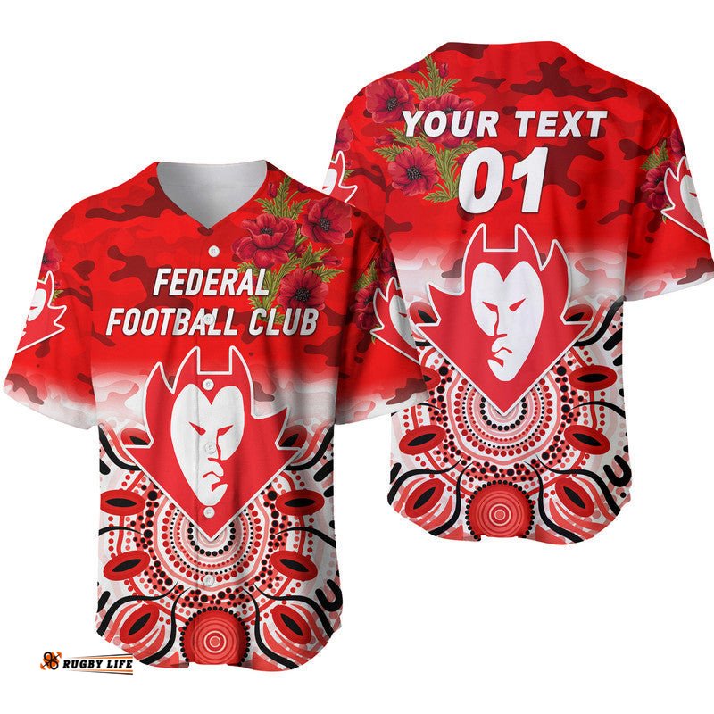 Custom Personalised Federal Football Club ANZAC Baseball Jersey Shirt Indigenous Vibes
