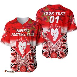 Custom Personalised Federal Football Club ANZAC Baseball Jersey Shirt Indigenous Vibes