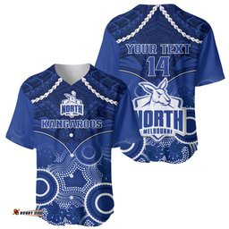 Personalised North Melbourne Football Baseball Jersey Shirt Kangaroos Aboriginal Mix Polynesian Pattern