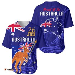 Proud To Be Australia Day Baseball Jersey Shirt Kangaroo with Flag Color