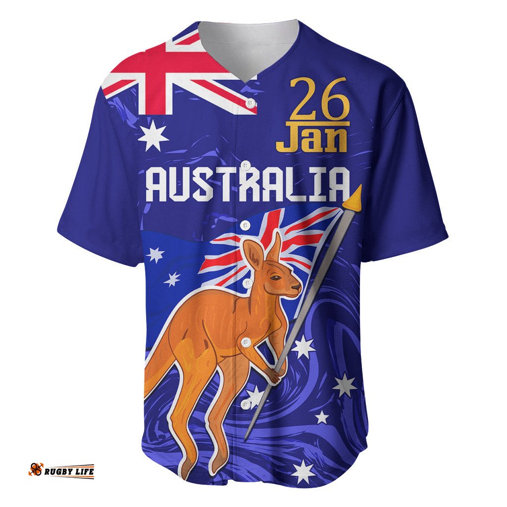 Proud To Be Australia Day Baseball Jersey Shirt Kangaroo with Flag Color