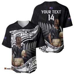 Custom New Zealand Silver Fern Rugby Baseball Jersey Shirt 2024 Aotearoa Maori Mascot Go All Black