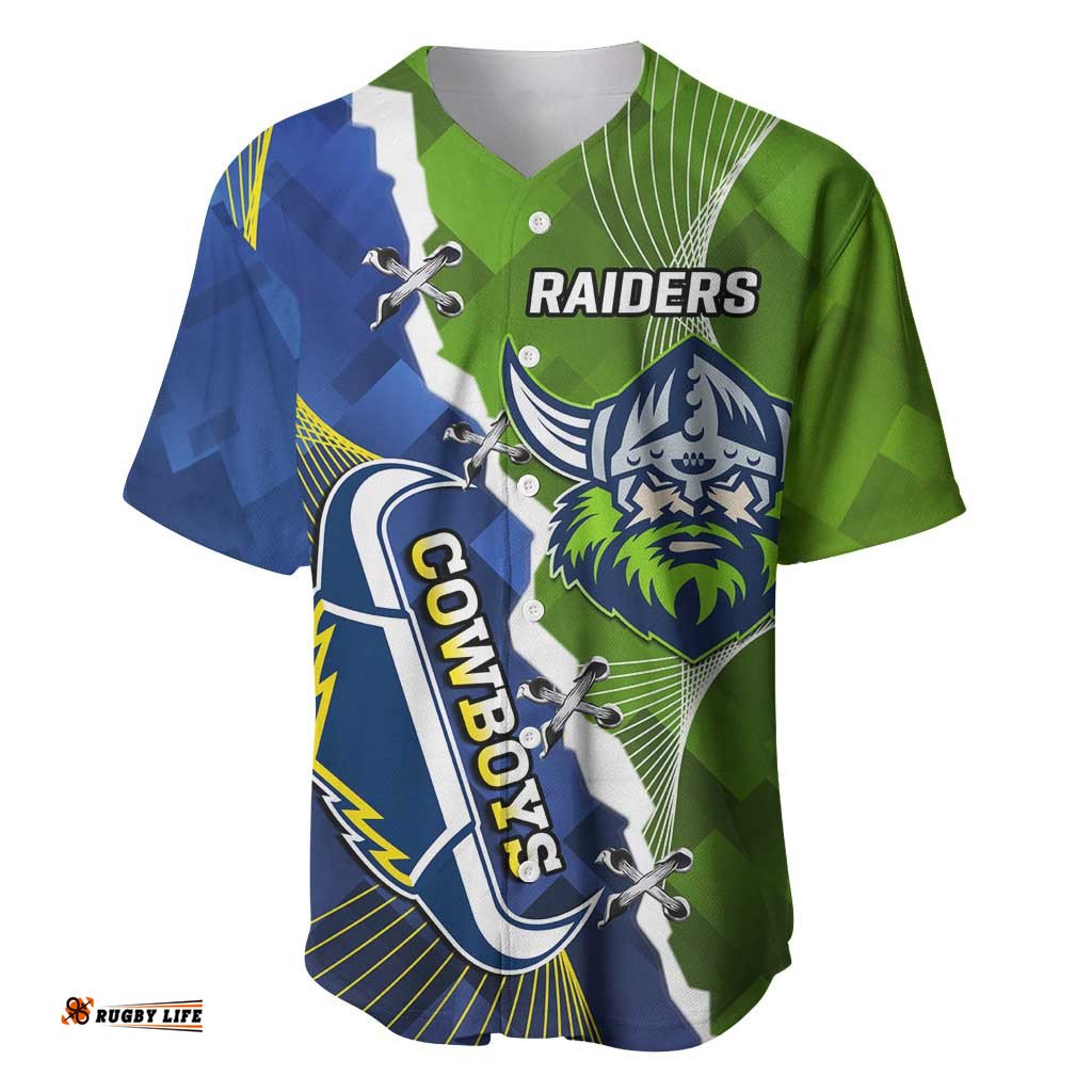 Personalised Cowboys And Raiders Rugby Baseball Jersey Shirt Sporty Version