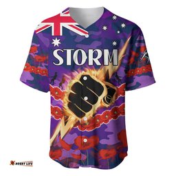 Custom Text And Number Storm Rugby ANZAC Baseball Jersey Shirt Lest We Forget