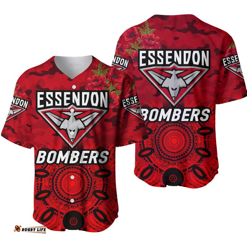 Essendon Bombers ANZAC Baseball Jersey Shirt Indigenous Vibes Red