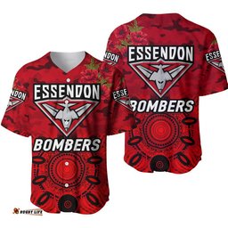 Essendon Bombers ANZAC Baseball Jersey Shirt Indigenous Vibes Red