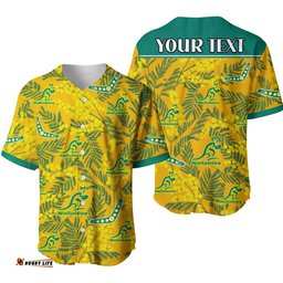 Custom Personalised Wallabies Rugby Baseball Jersey Shirt Golden Wattle Aboriginal Boomerang Style Hawaii Ver.01