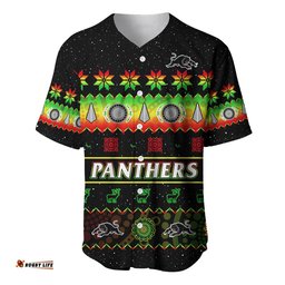 Custom Personalised Penrith Panthers Christmas Baseball Jersey Shirt The Riff Aboriginal Art Merry Xmas