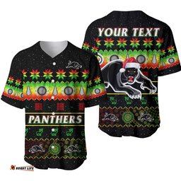 Custom Personalised Penrith Panthers Christmas Baseball Jersey Shirt The Riff Aboriginal Art Merry Xmas