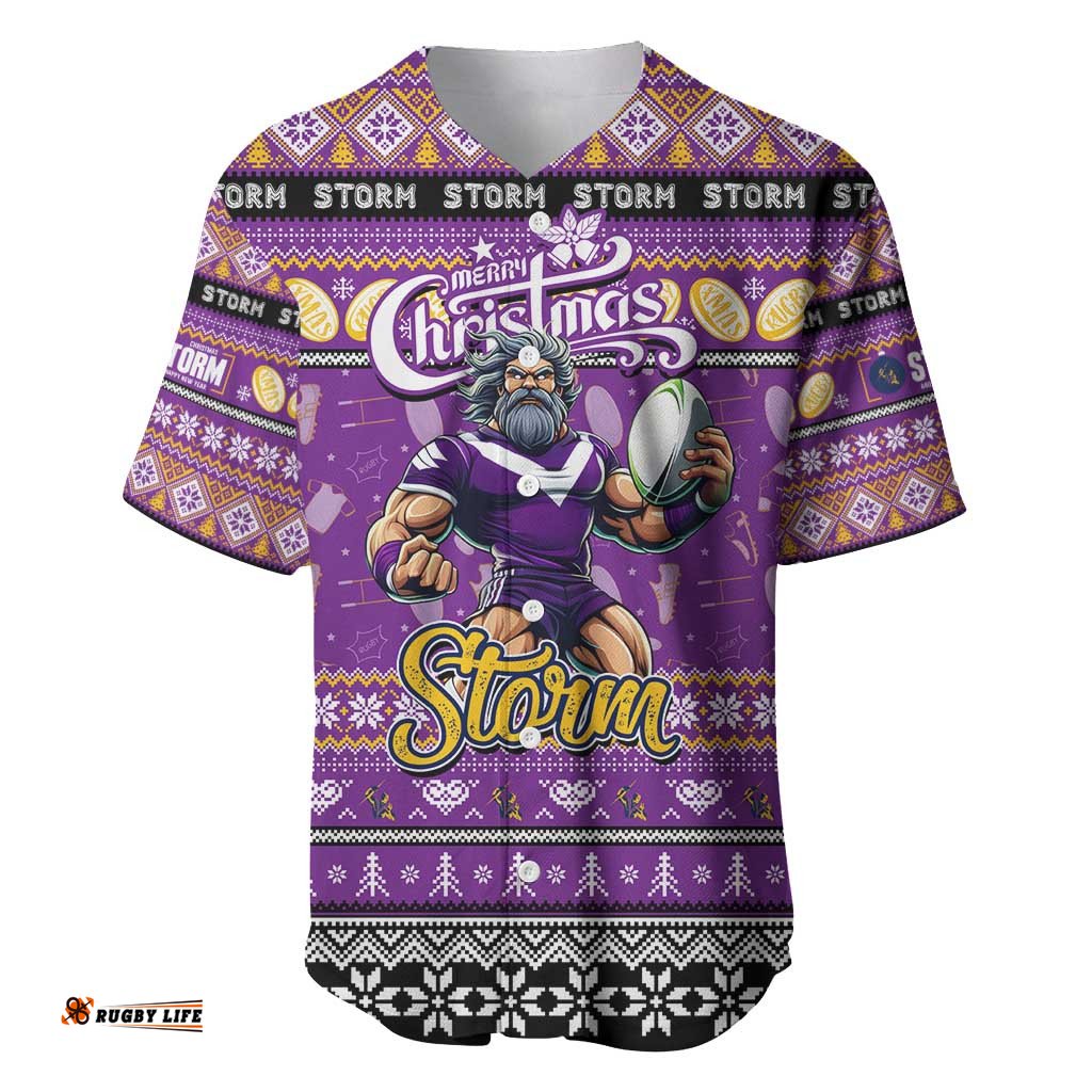 Personalized Storm Rugby Xmas Baseball Jersey Shirt Australia NRL Mascot